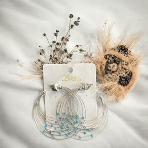 Silver Hoop Earrings with Blue Accents